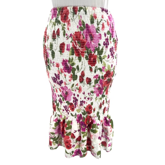 Abercrombie & Fitch smoked ruffle hem midi skirt floral sz XS - Picture 2 of 7